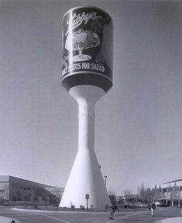 1985-Sunnyvale Industrial Park opens at the former site of the Libby, McNeil, & Libby cannery. Cannery water tower incorporated into design, decorated as 1935 fruit cocktail can by artist Anita Kaplan.